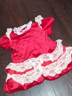 Vintage Jane Darling Kids Red Satin Lace Trim Dress